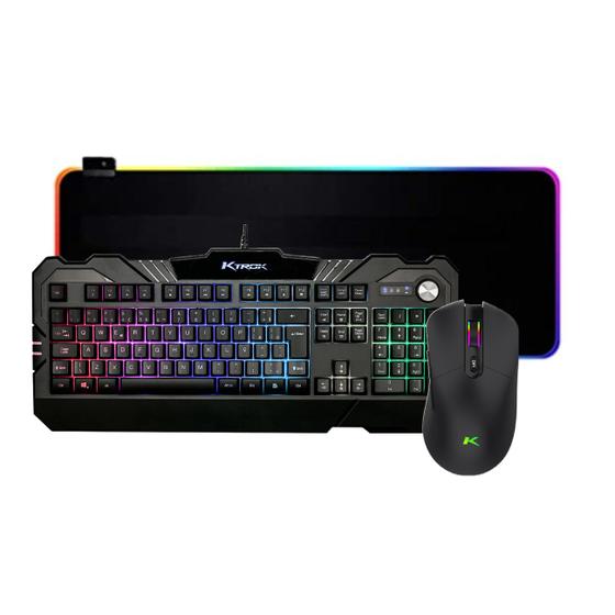 Imagem de Kit Gamer Mouse sem fio Teclado Semi Mecanico e Mousepad RGB