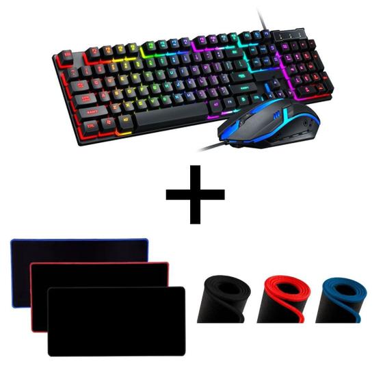 Imagem de Kit gamer mouse teclado semi mecânico rainbow rgb + mousepad