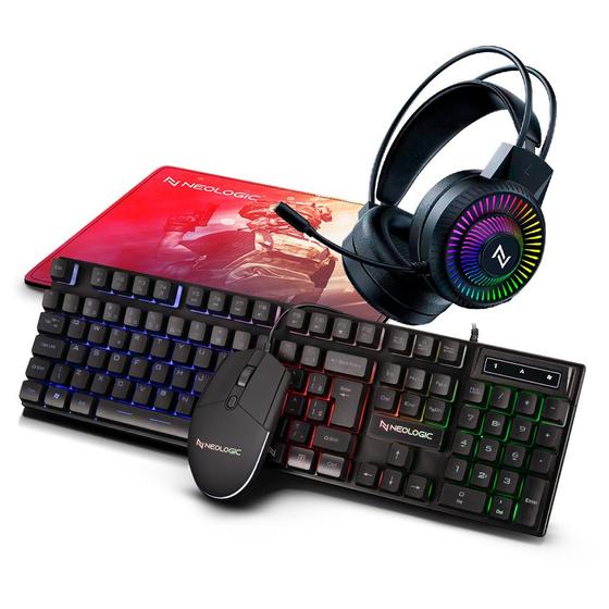 Kit gamer neologic 4x1 infinity play teclado rainbow, mouse, headset e ...