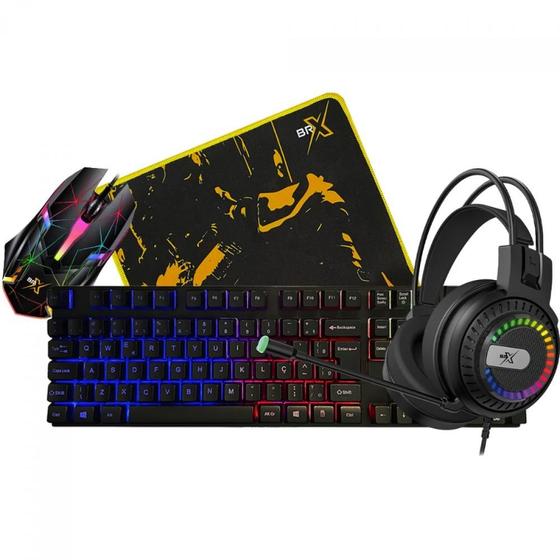 Imagem de Kit Gamer Preto BRX 4 Em 1 CB-G059, Teclado, Mouse, Headset e Mousepad