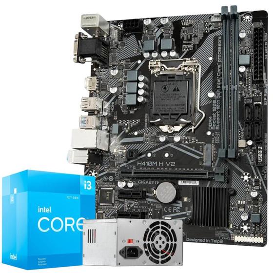 Imagem de Kit Gamer Processador Alto Desempenho Intel I3-12100F 3.3Ghz 4  Núcleos 8 Threads Lga 1700 12Mb + Fonte 200W + Placa-Mãe H410M 2X Ddr4 32Gb
