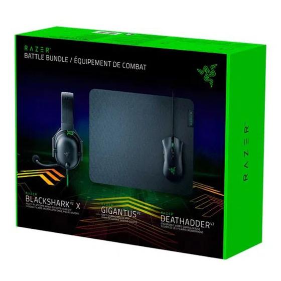 Kit Gamer Razer Battle Bundle Com Mouse Gamer DeathAdder V2 + Headset Gamer BlackShark V2 X e Mousepad Gigantus V2 Preto - RZ85-03240100-B3U1 Menor preço em Kit Gamer Razer Battle Bundle Com Mouse Gamer DeathAdder V2 + Headset Gamer BlackShark V2 X e Mousepad Gigantus V2 Preto - RZ85-03240100-B3U1
