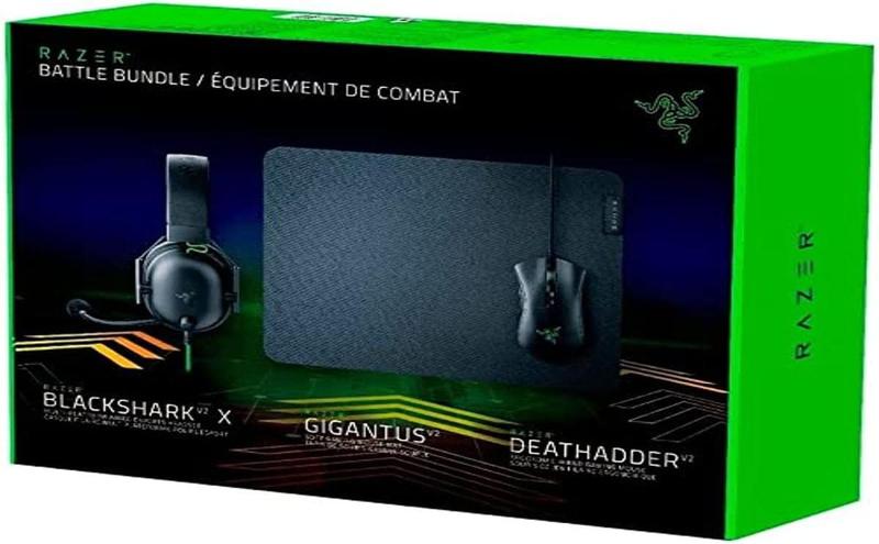 Imagem de Kit Gamer Razer Battle Bundle, Mouse Gamer DeathAdder V2 + Headset Gamer BlackShark V2 X + Mousepad Gigantus V2