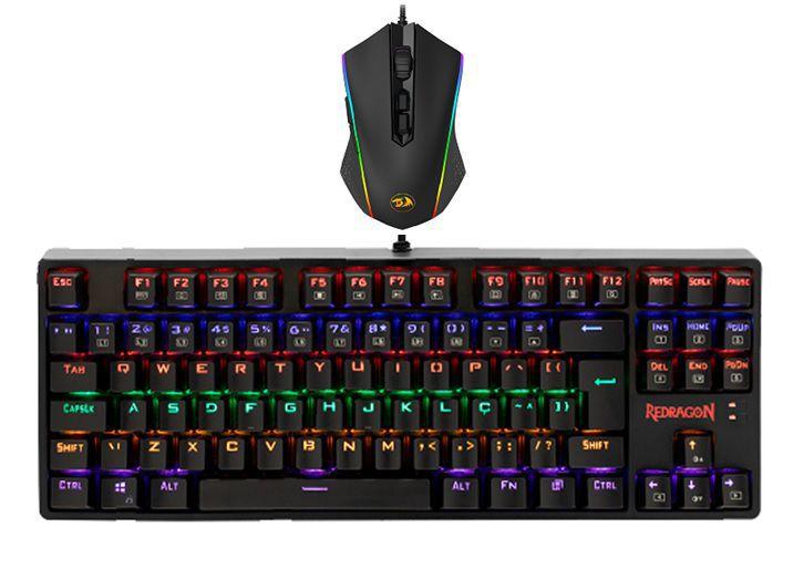 Imagem de KIT Gamer REDRADON - Teclado Mecânico Daksa Led Rainbow + Mouse Memeanlion  RGB 7 Botões 10.000 DPI