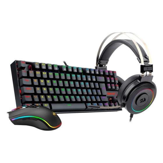 Imagem de Kit Gamer Redragon RGB Headset Lamia 2 + Teclado Kumara Switch Outemu Brown + Mouse Cobra 12400DPI Preto - S125