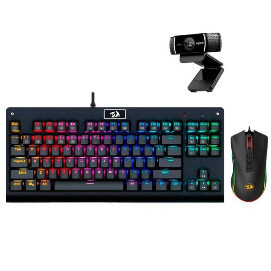 Kit Gamer Redragon Teclado Mecânico Dark Avenger RGB + Mouse Cobra Chroma + Webcam Logitech C922 Pro Menor preço em Kit Gamer Redragon Teclado Mecânico Dark Avenger RGB + Mouse Cobra Chroma + Webcam Logitech C922 Pro