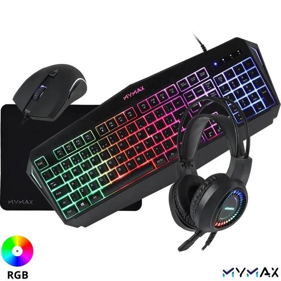 Imagem de Kit Gamer RGB Teclado Membrana Mouse Óptico Headset Mousepad