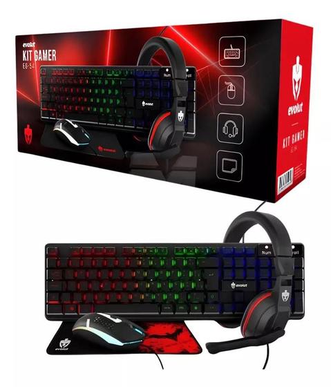 Imagem de Kit Gamer RGB Teclado Semi Mecânico + Mouse Gamer E Headset evolut