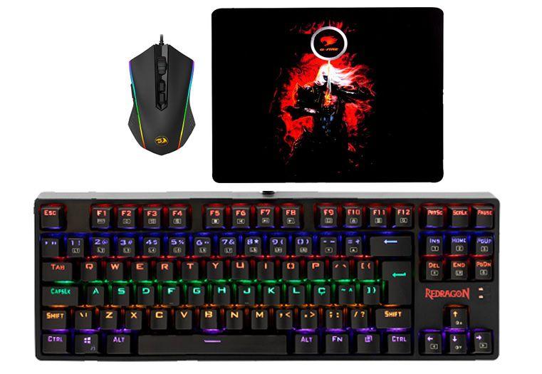 Imagem de KIT Gamer Teclado Mecânico Daksa Led REDRADON +Mouse  RGB 7 Botões 10.000 DPI REDRADON + PAD G-FIRE