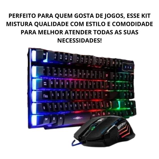 Kit Gamer Teclado Semi Mecânico RGB Mouse Optico Plug & Play Menor preço em Kit Gamer Teclado Semi Mecânico RGB Mouse Optico Plug & Play