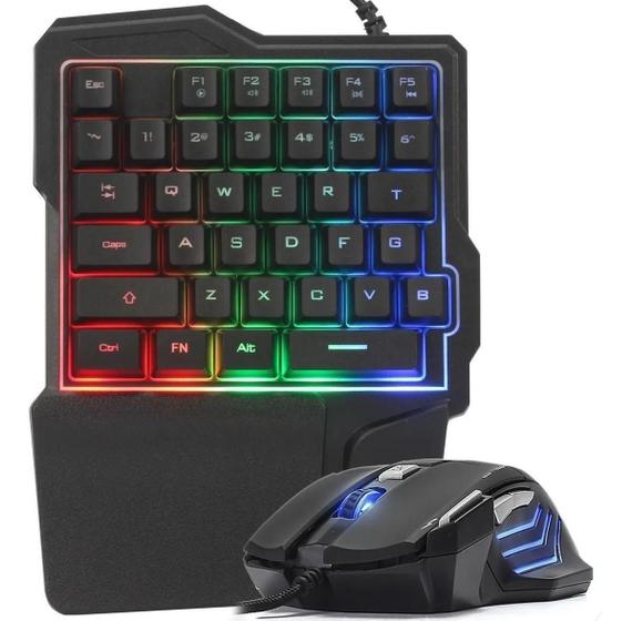 Imagem de Kit Gamer Teclado Uma Mão Com Mouse X9 Rgb Led Semimecânico