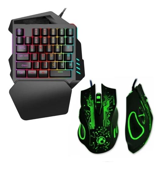 Imagem de Kit Gamer Teclado Uma Mão Mouse X9 Rgb Led Semimecânico