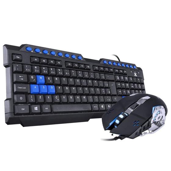 Imagem de Kit Gamer Vinik VX Gaming Grifo - Teclado, ABNT2, Preto/Azul + Mouse, LED Azul - 30087