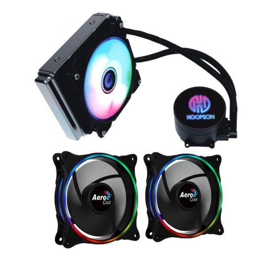 Kit Gamer Water Cooler E Cooler Pc Fan Com Led Rgb 120mm Hoopson