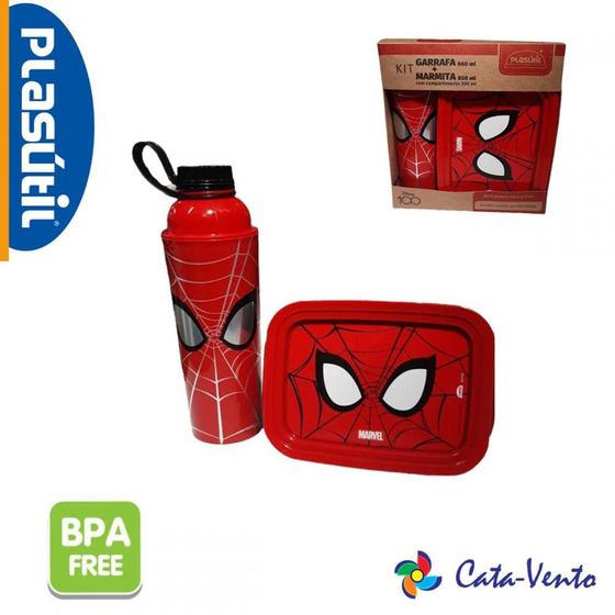 Imagem de Kit Garrafa 600 ml + Marmita 850 ml - Plasútil + Disney 100 - Stitch/Mickey/Homem-Aranha