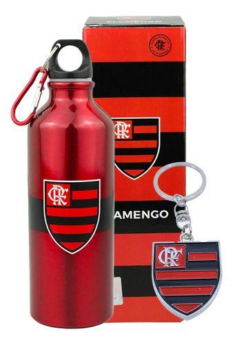 Imagem de Kit Garrafa Aluminio Flamengo 500ml Chaveiro Futebol Oficial