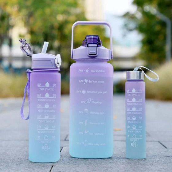 Imagem de Kit Garrafa Motivacional De Agua De 2 Litros 900Ml 300Ml