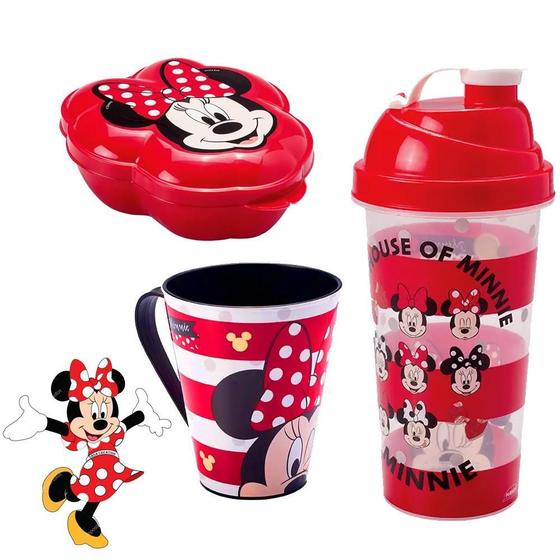 Imagem de Kit Garrafa Shakeira Minnie Mouse Pote Potinho Copo Caneca