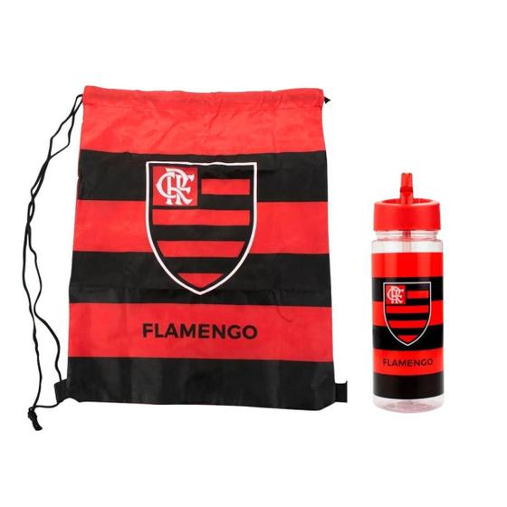 Imagem de Kit Garrafa Squeeze 450ml Time Flamengo C/ Mochila Tipo Saco - Licenciada Oficial