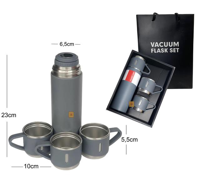 Kit Garrafa Térmica 500ml Com 3 Xícaras Caneca Portatil Menor preço em Kit Garrafa Térmica 500ml Com 3 Xícaras Caneca Portatil