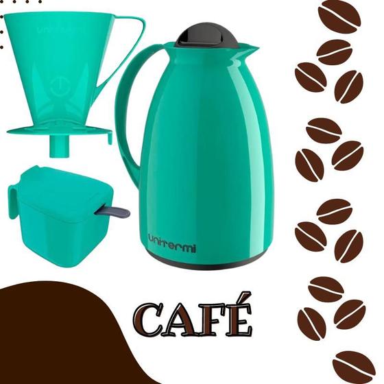 Imagem de Kit Garrafa Termica Café Prático com Açucareiro com Colher e Suporte para Filtro cor Verde