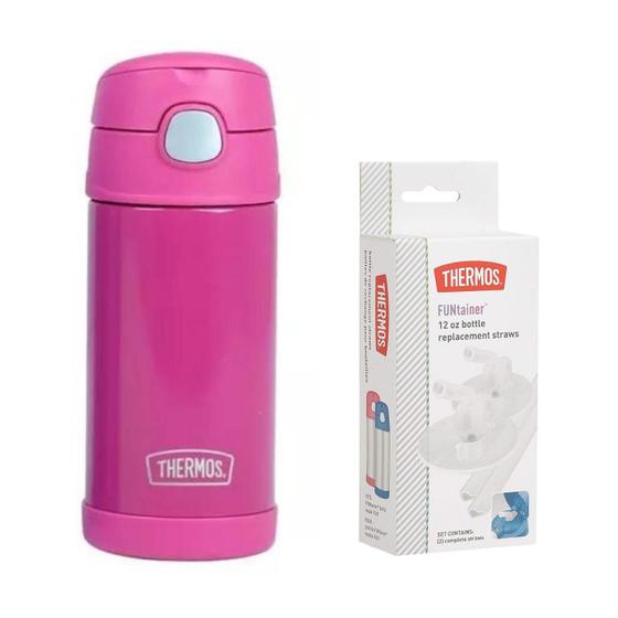 Imagem de Kit Garrafa Térmica + kit 2 Refil Canudo Thermos F401 Premium