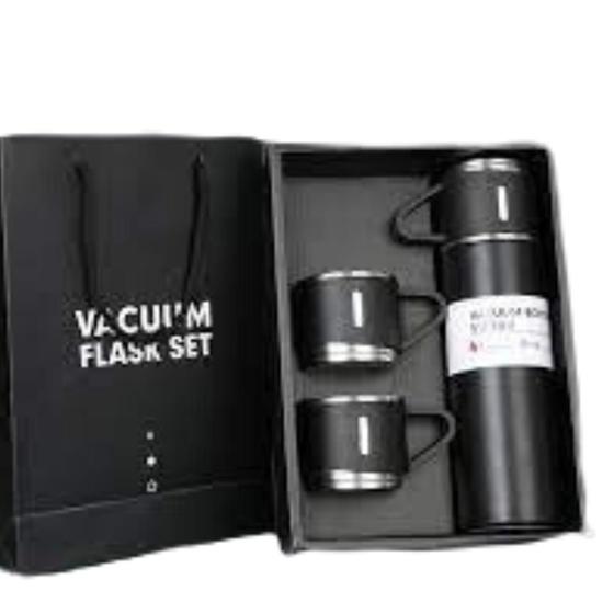 Kit Garrafa Térmica Vacuum Flask Set Inox 500ml + 3 Xícaras Vaccum