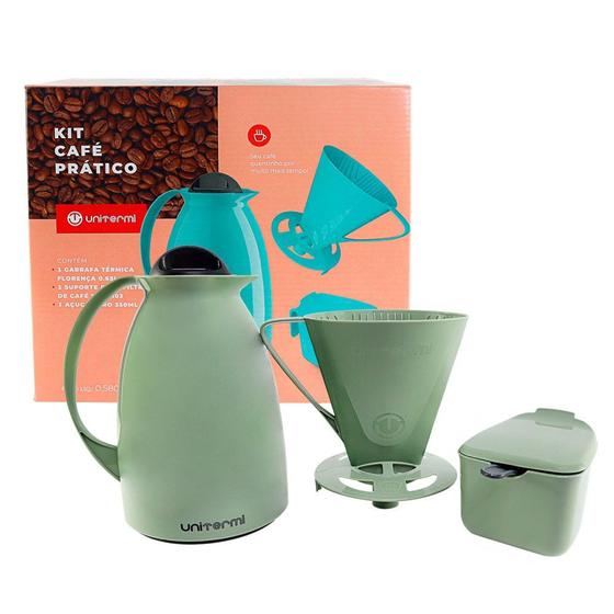 Imagem de Kit Garrafa Térmica Verde com Filtro Colher Açucareiro Café
