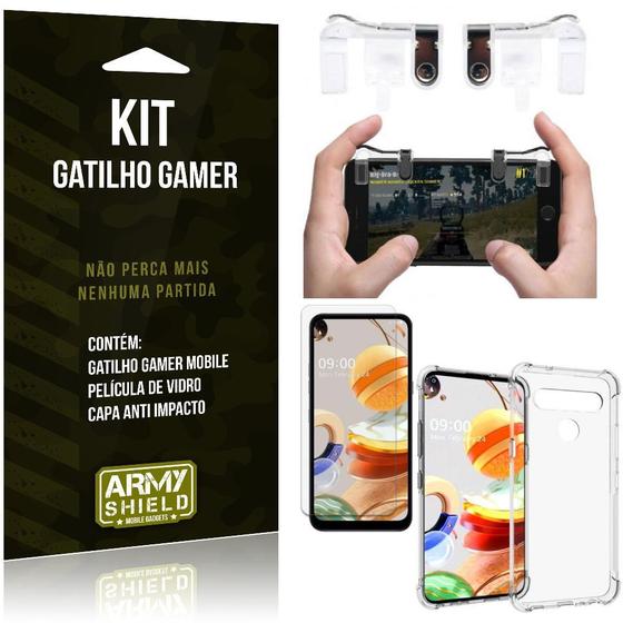 Imagem de Kit Gatilho Gamer LG K61 Gatilho + Capa Anti Impacto + Película Vidro - Armyshield