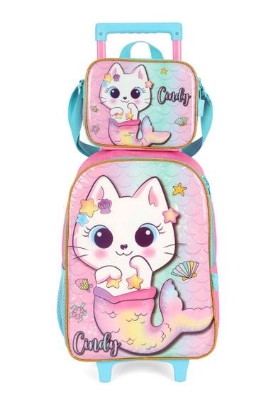 Imagem de Kit gatinho com mochila e lancheira rosa 