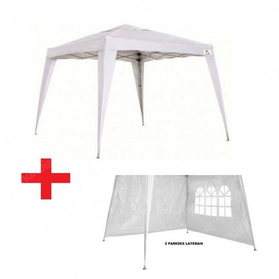 Imagem de Kit Gazebo Tenda 3x3 Mts Articulada Dobravel + 2 Paredes Laterais Branca  Bel 