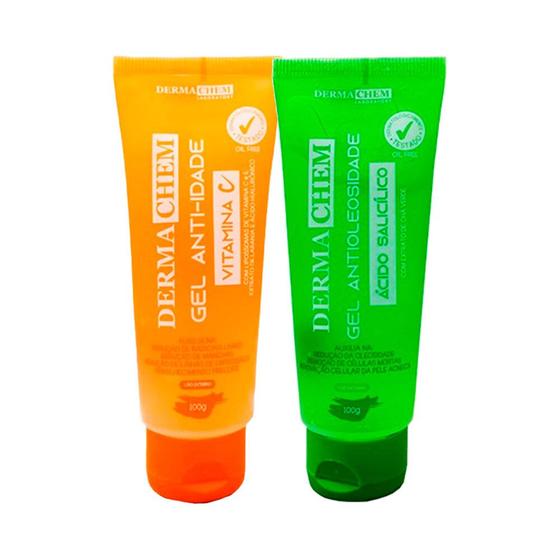 Kit Gel Facial AntiIdade Vitamina C +Gel Antioleosidade Dermachem