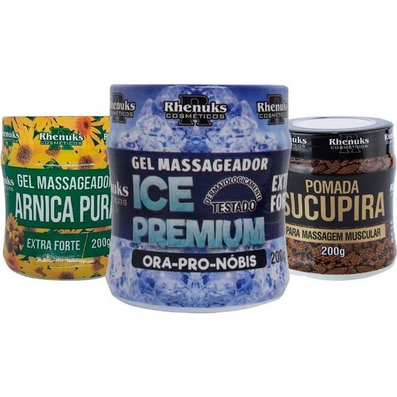 Imagem de Kit Gel Massageador Arnica Pura + Ice Premium + Sucupira