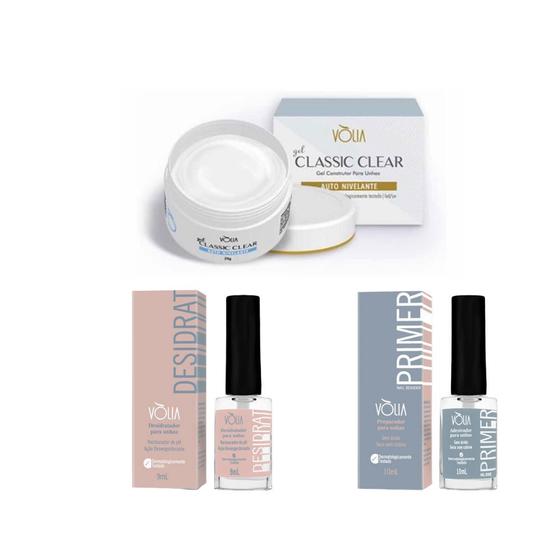 Kit gel para unhas classic clear+ primer+desidrat volia VÒLIA Gel