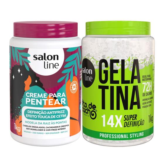 Imagem de Kit Gelatina E Creme Pentear Cacho Define Hidrata Salon Line