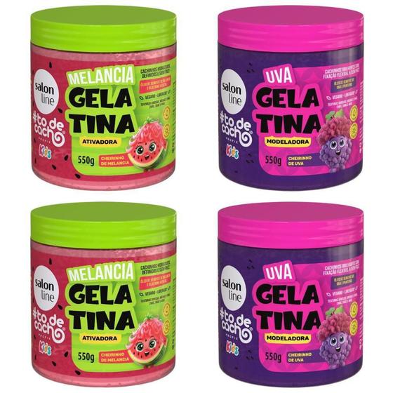 Imagem de Kit Gelatina Salon Line Kids Melancia + Uva 550G Com 4