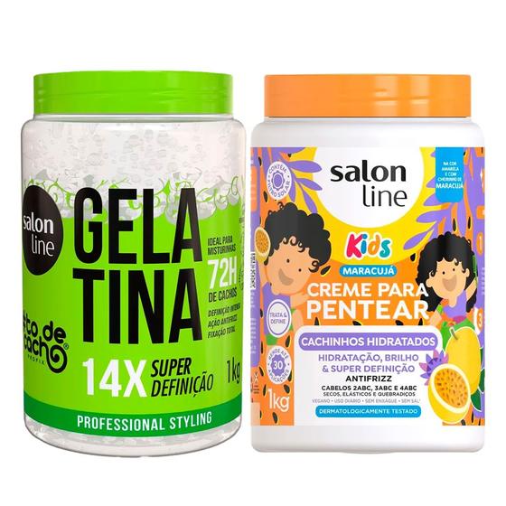 Imagem de Kit Gelatina Salon Line todecacho Super Definição 1Kg E Creme De Pentear Salon Line Kids Cachinhos Hidratados Maracujá 1Kg