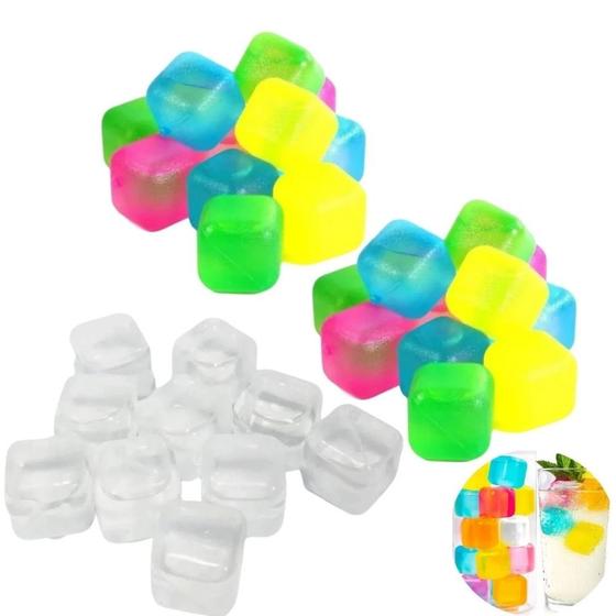 Imagem de Kit Gelo Artificial 10 Cubos Transparentes e 16 Coloridos Reutilizavel