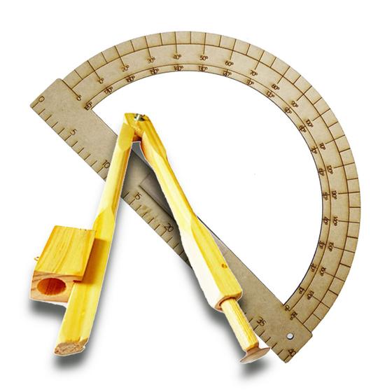 Imagem de Kit Geométrico do Professor Com 1 Transferidor Em MDF 180 Graus e 1 Compasso Para Quandro Branco 40 cm Souza ou SB