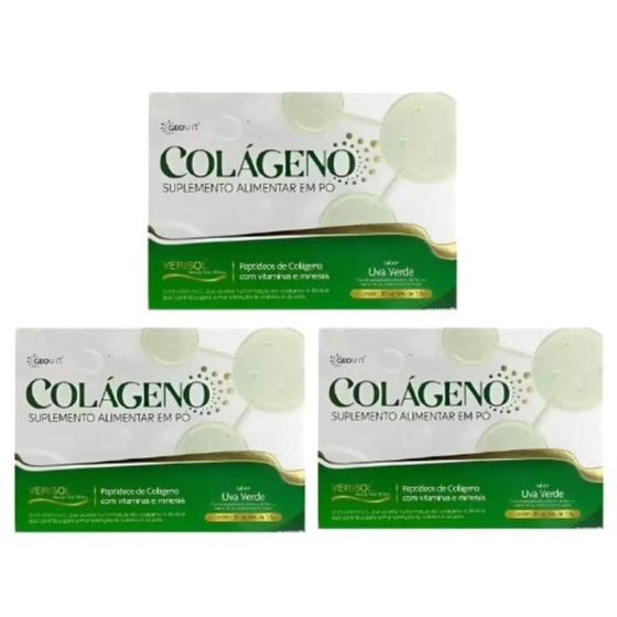 Imagem de Kit GeoVit Colágeno Sabor Uva Verde 3 Caixas 30 Sachês Cada