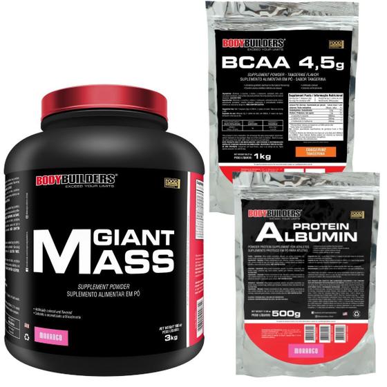 Imagem de KIT Giant Mass 3 kg + Albumina Protein 500g +BCAA 4.5 1kg Tangerina - Bodybuilders