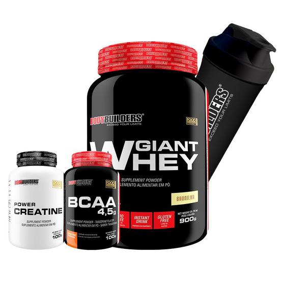 Kit Giant Whey 900g + BCAA 4,5 100g + Power Creatina 100g + Coqueteleira Bodybuilders Menor preço em Kit Giant Whey 900g + BCAA 4,5 100g + Power Creatina 100g + Coqueteleira Bodybuilders