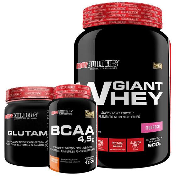 Imagem de Kit Giant Whey 900G Morango + Glutamina 300G + Bcaa 100G