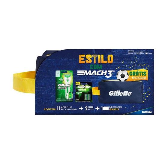 Kit Gillette Mach3 Sensitive - 1 Aparelho de Barbear Recarregável + 2 Cargas + Necessaire Menor preço em Kit Gillette Mach3 Sensitive - 1 Aparelho de Barbear Recarregável + 2 Cargas + Necessaire