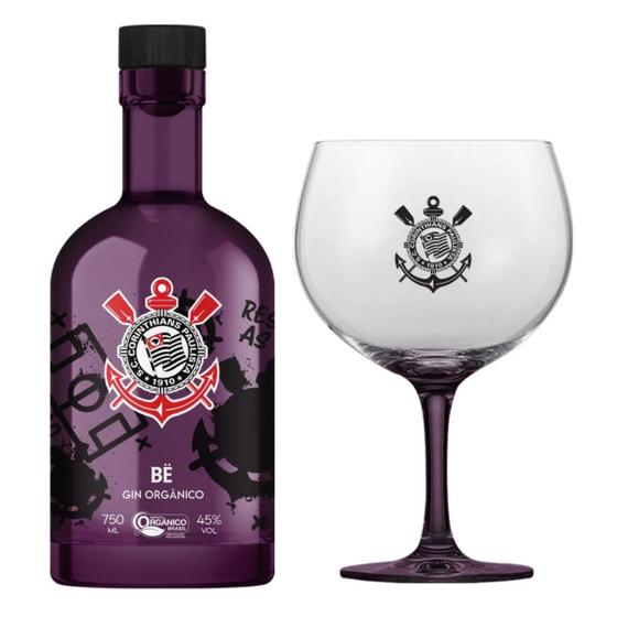 Imagem de Kit Gin BË Corinthians Roxa 750ml Com Taça Personalizada