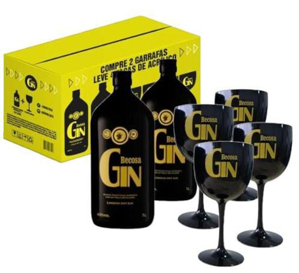Kit Gin Becosa London Dry-2 Garrafas 1l + 4 Taças Acrilicos - Gin ...