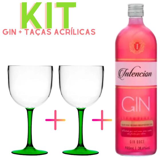 Kit Gin Intencion Doce Strawberry 900ml com 2 taças de gin acrílicas