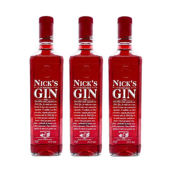 Imagem de Kit Gin Nick's Red 1000ml - Frutas Vermelhas 3 unidades