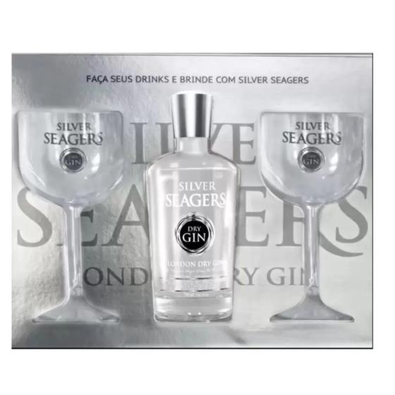 Imagem de Kit Gin Silver Seagers Dry 750ml Com Duas Taças De Acrílico  Personalizada