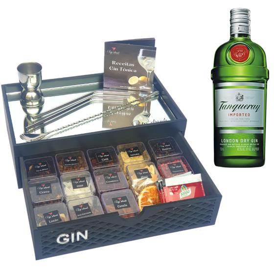 Kit Gin Tanqueray 750ml + Caixa Espelhada C/ Gaveta 14 Especiarias + Dosador Menor preço em Kit Gin Tanqueray 750ml + Caixa Espelhada C/ Gaveta 14 Especiarias + Dosador